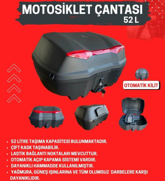52 Litre Sırt Dayamalı Motosklet Çantası ! ( Bağlantı aparatları dahildir )